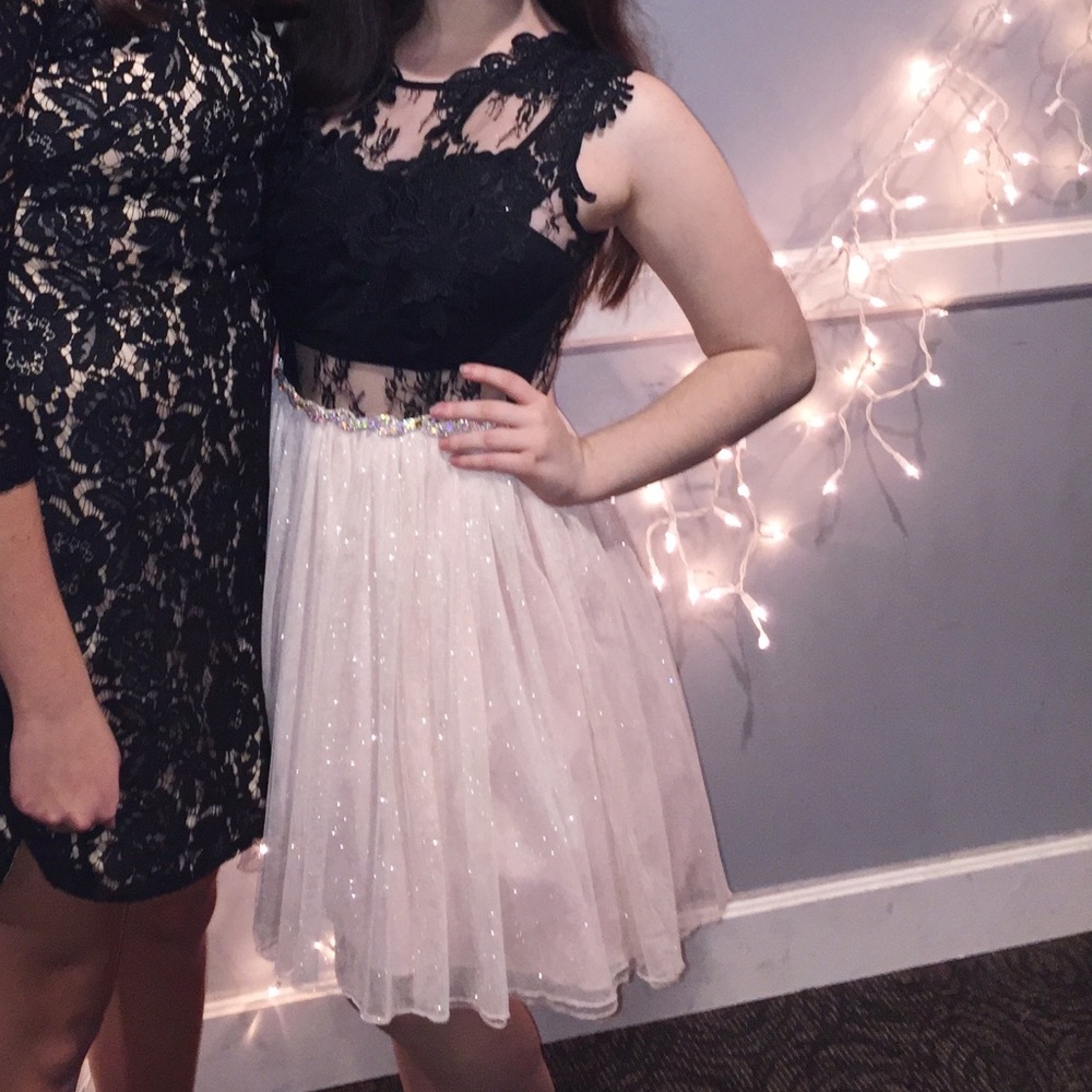 Black and Pink Lace / Tulle Formal Dress